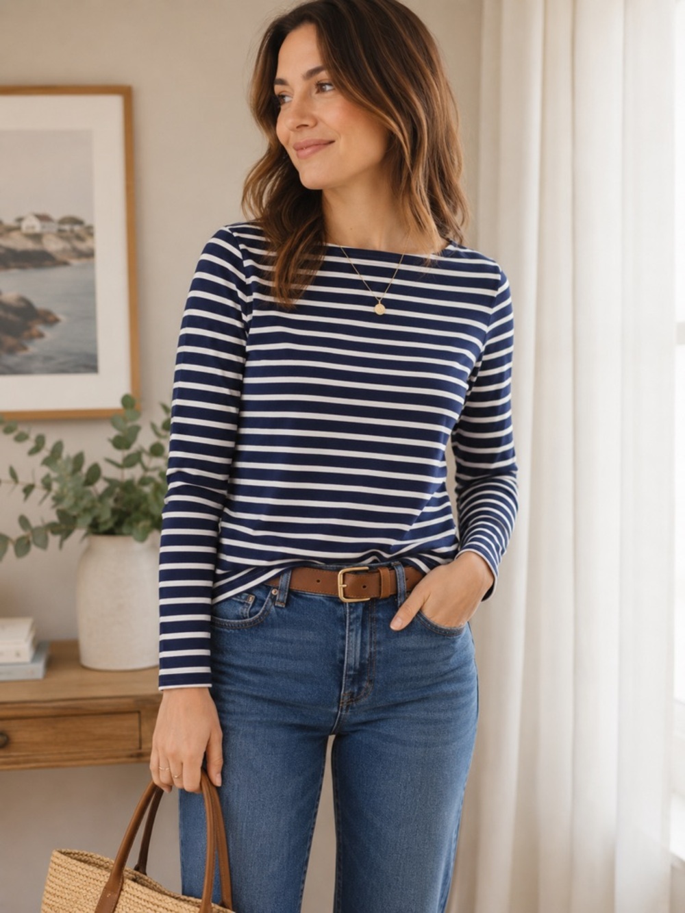 Boden Ella Breton Stripe Top Navy White Long Sleeve Cotton 4